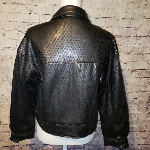 NWT Zara Black Sequin Moto Style Jacket Lined - Picture 6 of 8